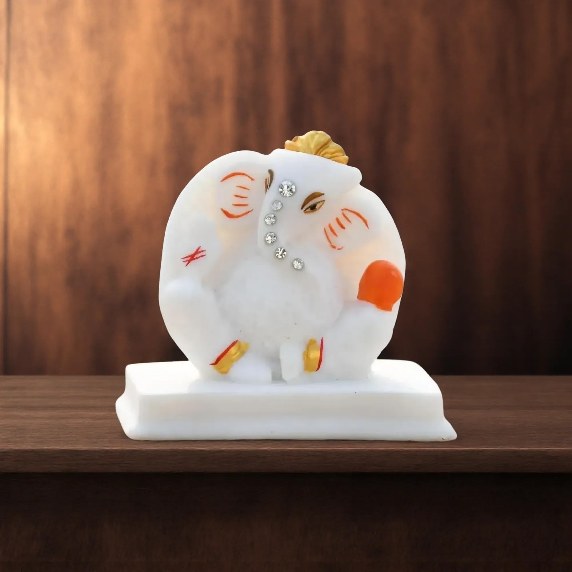 Saugat Traders Ganesh Idol For Card Dashboard - White Ganesha Statue - Small Ganesh Idol Murti Ganesh Ji For Good Luck Gifts